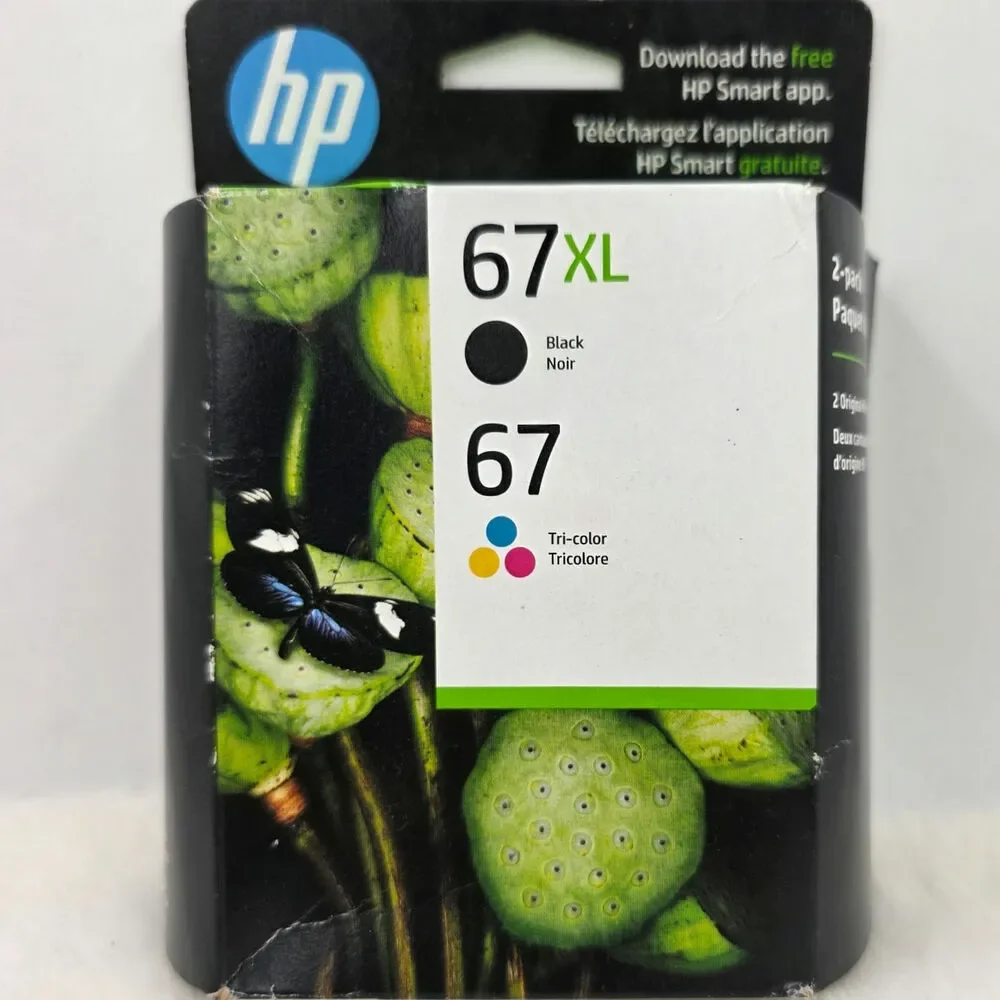 HP Inkjet Printer Ink Combo Pack 67XL Black & 67 Tri-Color Original Ink